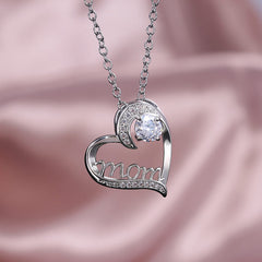 MOM Heart-Shaped Zirconia Necklace for Mother's Day