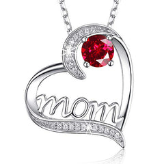 MOM Heart-Shaped Zirconia Necklace for Mother's Day