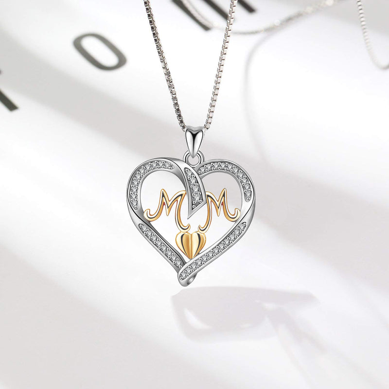 S925 Sterling Silver Heart MOM Pendant Necklace