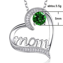 MOM Heart-Shaped Zirconia Necklace for Mother's Day