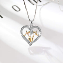 S925 Sterling Silver Heart MOM Pendant Necklace