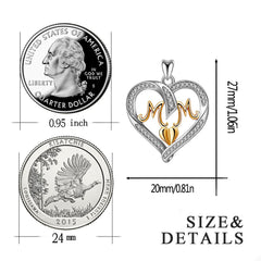 S925 Sterling Silver Heart MOM Pendant Necklace