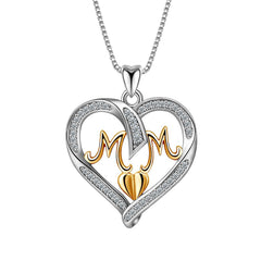S925 Sterling Silver Heart MOM Pendant Necklace